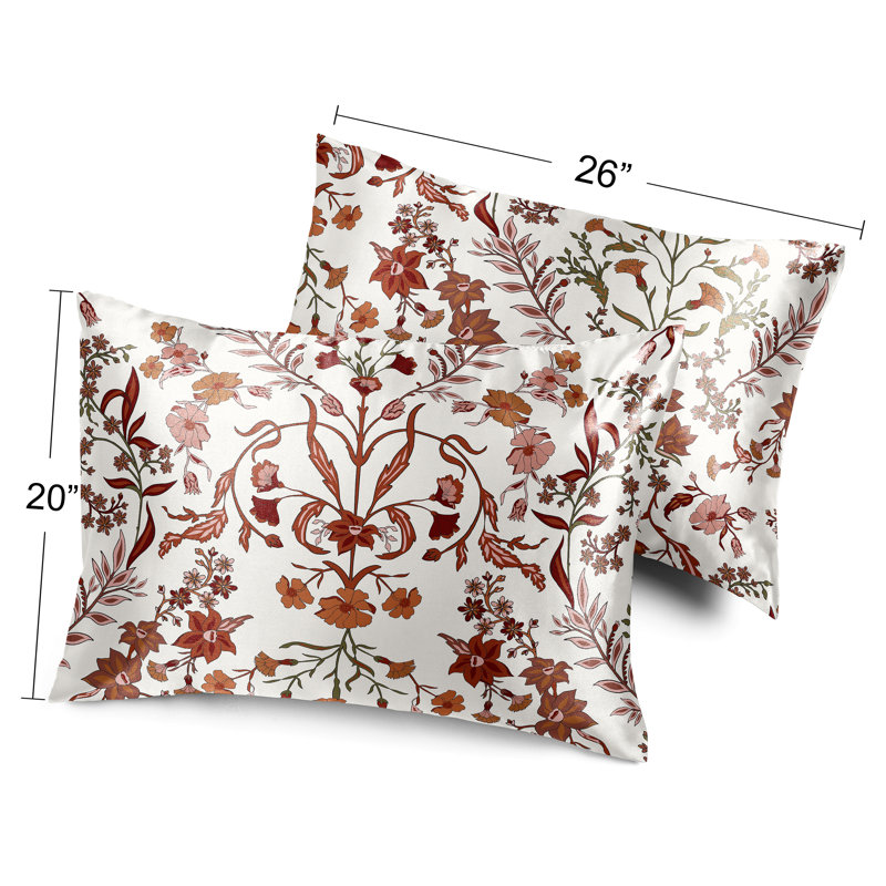 Boho Floral Wildflower Rust Orange and Ivory Decorative Satin Pillowcases - 2 Pack Set by Sweet Jojo Designs