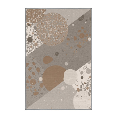Machine Washable Pantelis Modern & Contemporary Geometric Rug in Gray – Gray Binding