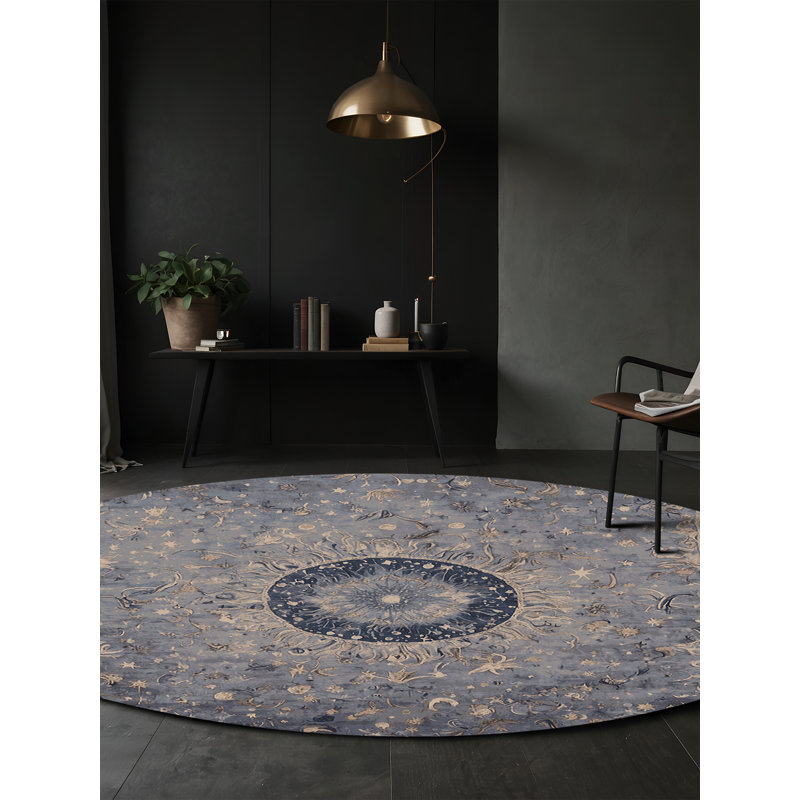 Tapis gris soyeux et moelleux, Rond 8 pi