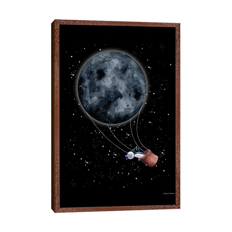 Moon Hot Air Balloon by Rachel Nieman - Painting on Canvas, Classic Brown Wood Framed, 66.04cm H x 45.72cm W x 3.81cm D