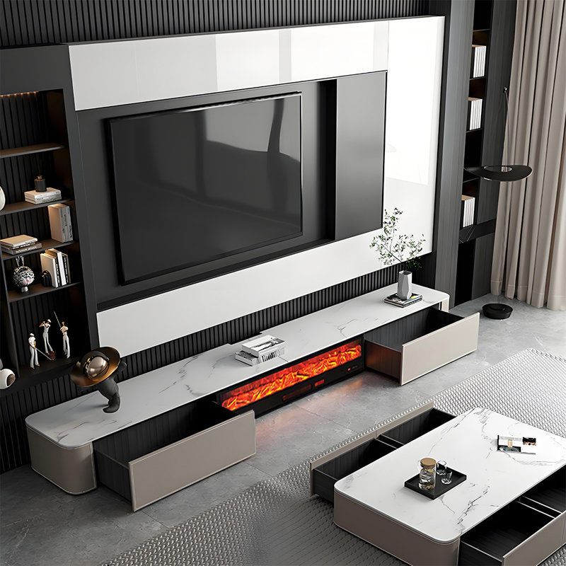 Meuble télé avec foyer électrique Modern Modern, H 14,17 po x L 15,75 po x l 133,86 po