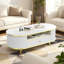 Table basse ovale moderne de 47,2 po avec lumières DEL, table basse cannelée avec tiroir de rangement, profil courbé avec pieds en métal doré, table centrale pour le salon, blanc et or-325667576