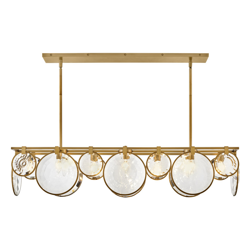 Nala Eight-Light Linear Chandelier w/ Multi-Faceted Optic Crystal Glass, Heritage Brass
