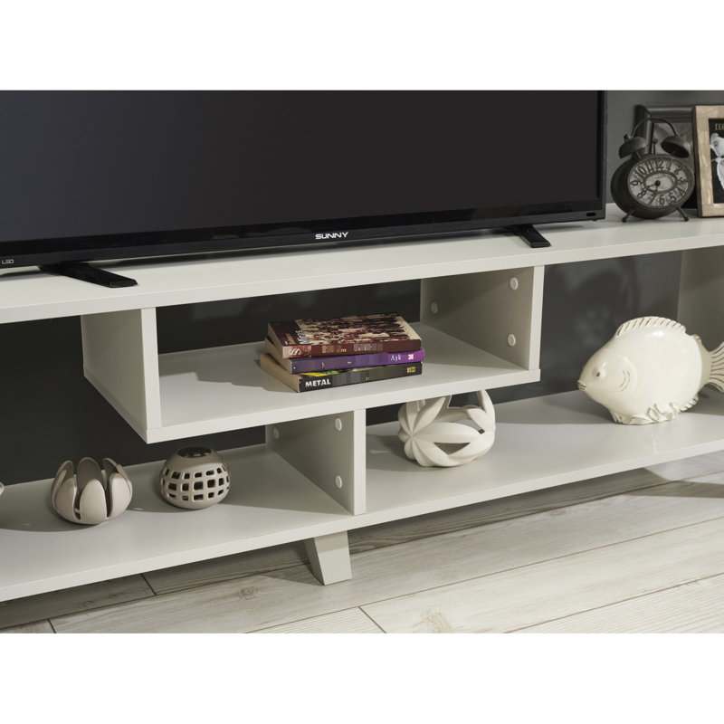 Mid Century Modern Grey Entertainment Centre, 67 Inch Tv Stand With Open Shelving Unit, Shelf
