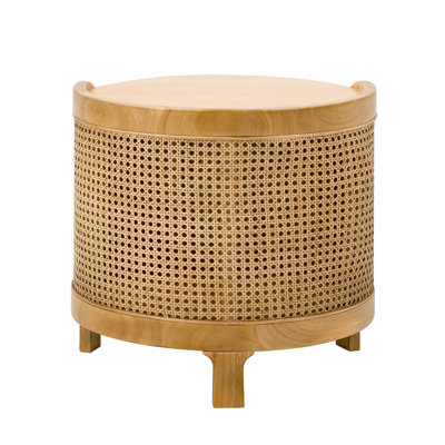 U-Can coffee table Modern Round Rotating Coffee Table with  Rattan & Hidden Storage