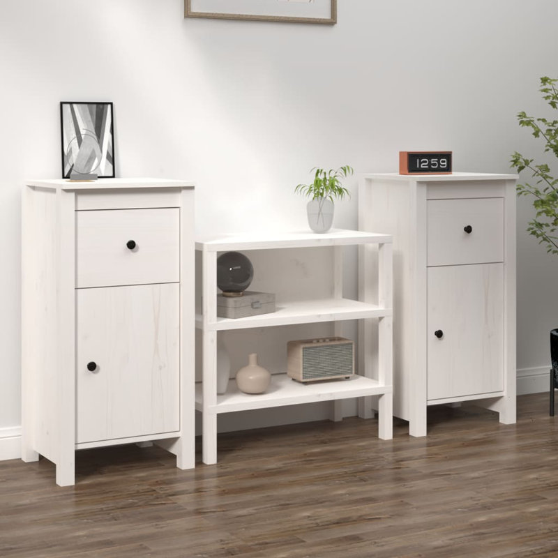 Soumaya 40" Wide 2 Drawer Pine Solid Wood Sideboard, White