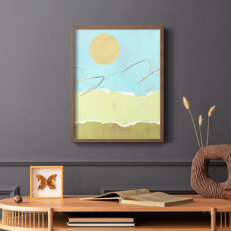 «Green and Gold Pcied Landscape I», reproduction encadrée - bois massif, Brun, H 28 po x l 22 po