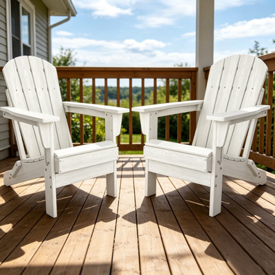 All-Weather HDPE Adirondack Chair with Wood-Look Finish, Ergonomic Patio & Fire Pit Seating, 380 lb Capacity, 2 PCS