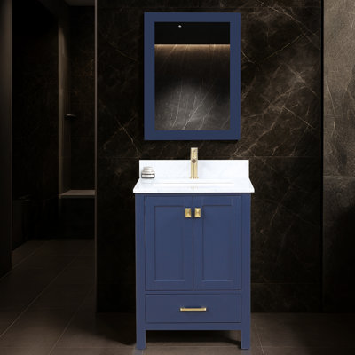 Meuble-lavabo simple 25 po avec plateau en marbre de Carrare et miroir Vallee