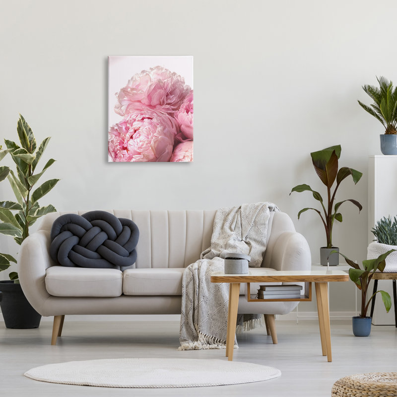 «Blush», pivoines roses et fleurs sur fond blanc, art mural Ziwei Li, Toile tendue, H 30 po x l 24 po x P 1,5 po
