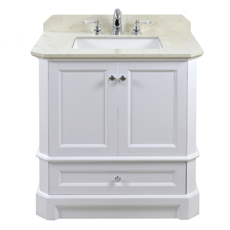 31.25'' Single Bathroom Vanity with Marble Top, White, Crema