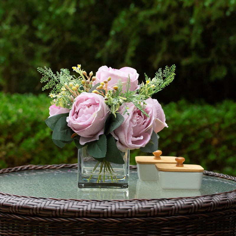 Silk Peony Arrangement in Vase, Pink