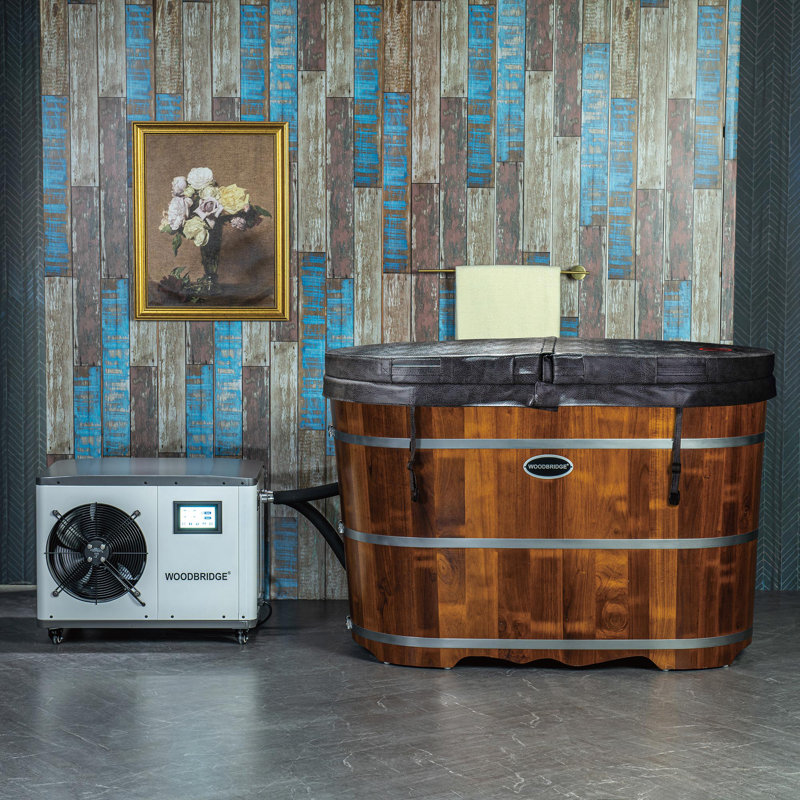 54" Rubber Wood Indoor Cold Plunge Tub with 1.3 HP High-Performance Cooling and Heating Chiller, White