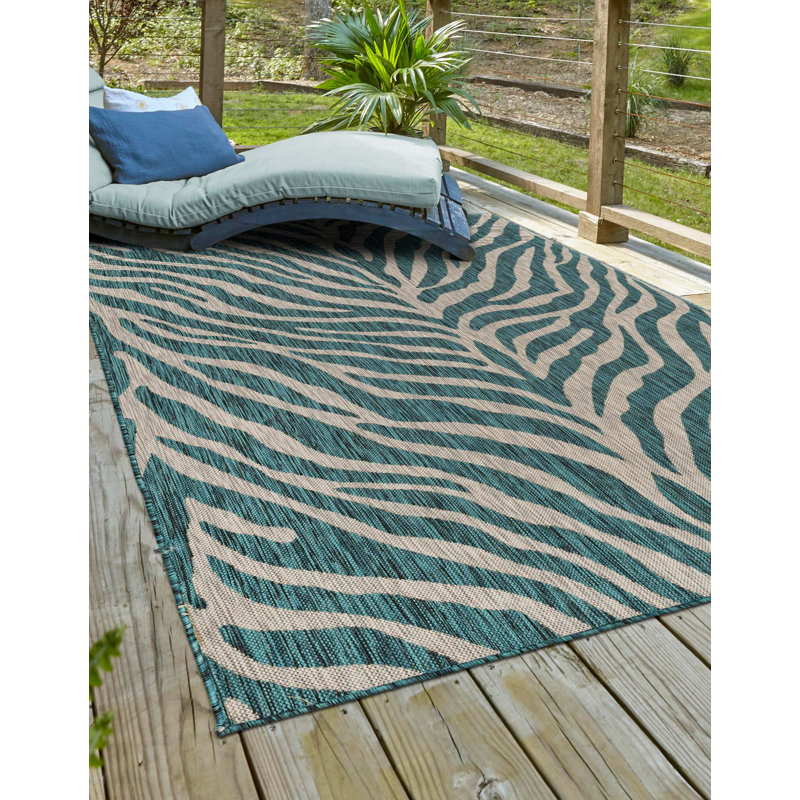 Tapis d'extérieur joyeux vert-bleu, Rectangle 2 pi 2 po x 3 pi