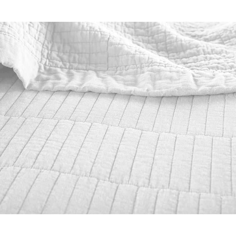 Solid Color Cotton Quilt Flange Border 3 Piece Quilt Set, Queen Quilt + 2 Standard Shams, White