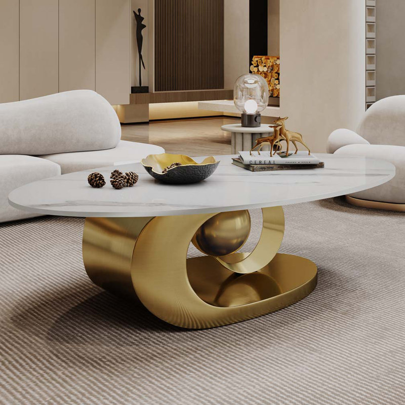 Coffee Table with Sculptural Stainless Steel Base, Gold