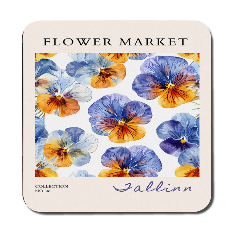 Valerian Flower Market Collection Placemat And Coaster Set No 06 High End Print With Wood Base Artisan