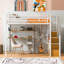 Lit mezzanine double en métal avec garde-robe, bureau, tablettes de rangement, blanc