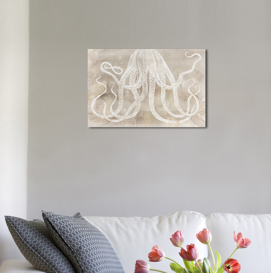 'Octopus Paper Nautical and Coastal' - Wrapped Canvas Graphic Art Print