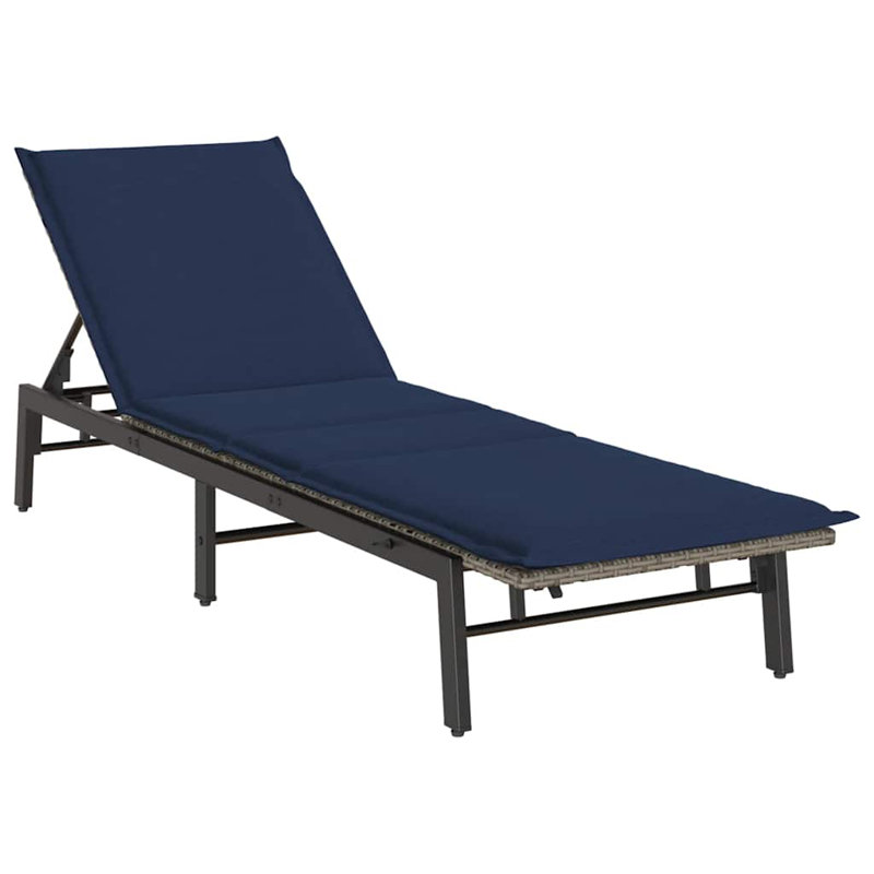  Bain de soleil gris, rotin PE bleu marine, acier thermolaqué standard, Gris, Marine