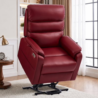 Fauteuil inclinable électrique à deux moteurs pour les personnes âgées avec massage et chaleur, fauteuil inclinable électrique avec position infinie, USB A&C (T6011 - Similicuir respirant, bourgogne)