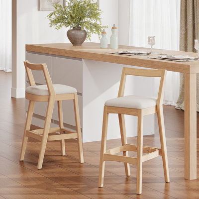 Ensemble de 2 tabourets d'intérieur en bois d'hévéa avec sièges rembourrés confortables et dossiers ergonomiques pour divers espaces