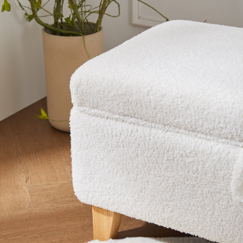 71cm Wide Rectangle Footstool Ottoman with Storage, White Teddy