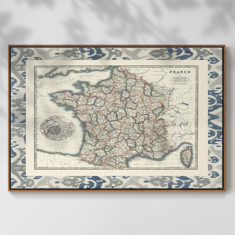 Carte frontalière de la France, H 25 po x l 37 po x P 2 po, Noyer