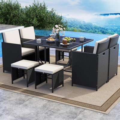 9 Pieces Rattan Garden Furniture Set Wicker Chairs Sofa Table For Outdoor Patio