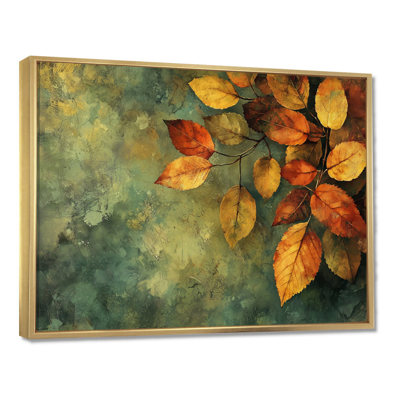 «Leaves Brown Forest Tranquility III - Leaves», impressions encadrées, H 30 po x l 40 po, Impression encadrée flottante, Doré