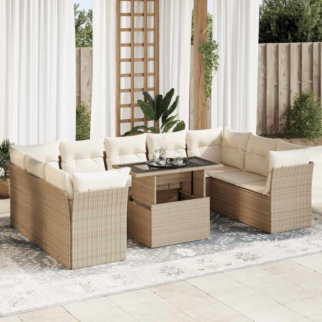 Vidaxl 10-Tlg. Garten-Sofagarnitur Mit Kissen Schwarz Poly Rattan