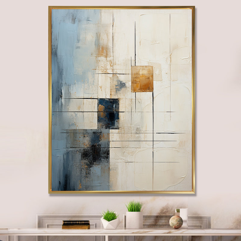 «Geometric Christianity Cross Collage», reproduction d'art abstrait mural, Cadre flottant doré, H 32 po x l 16 po x P 1 po