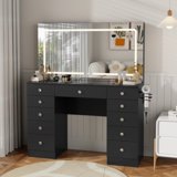 11-Drawer Makeup Desk with Large Mirror