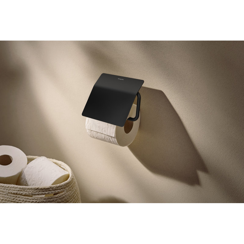 Porte-papier hygiénique avec couvercle en nickel brossé hansgrohe AddStoris S, Brushed Nickel