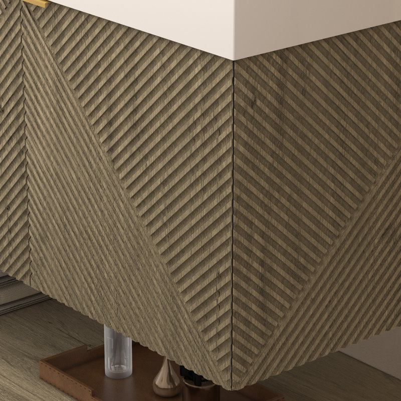 Moreno Stella Wall Mounted Vanity Set With Doors And Inside Drawer, White Oak