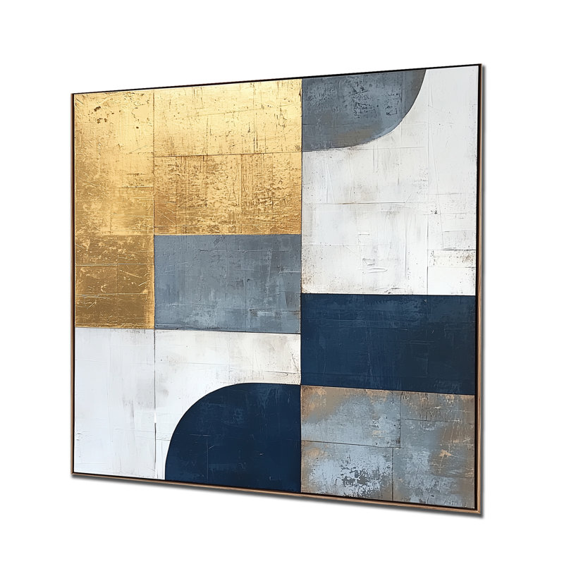 Décoration murale géométrique abstraite géométrique dorée et bleue Pure Form IV, H 16 po x l 16 po