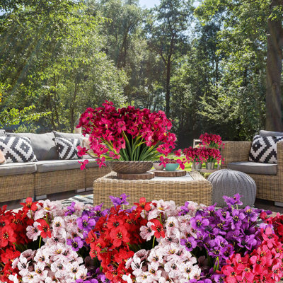 20 paquets de fleurs artificielles pour l'extérieur, fleurs artificielles résistantes aux rayons UV, boîte de fenêtre de porche d'intérieur / extérieur de décoration, décor de mariage de ferme