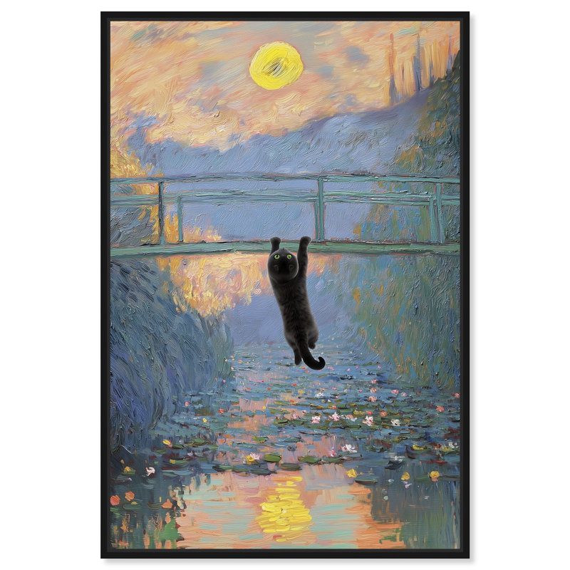 «Cat Dangle I», reproduction d'art sur toile encadrée par Art Remedy, cadre noir, 24 x 36, 37"H x 25"W, Black Frame