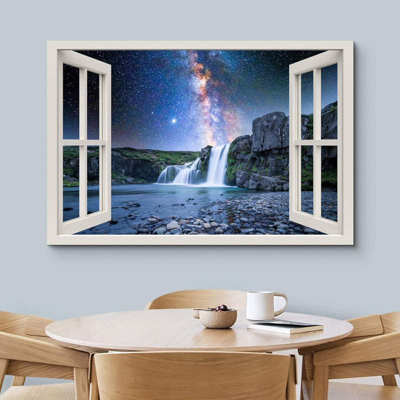 Fenêtre de paysage «Vue de la fenêtre Galaxie Voie Lactée Étoile Ciel Cascade Lac Nature Images Paysage Scénique» sur