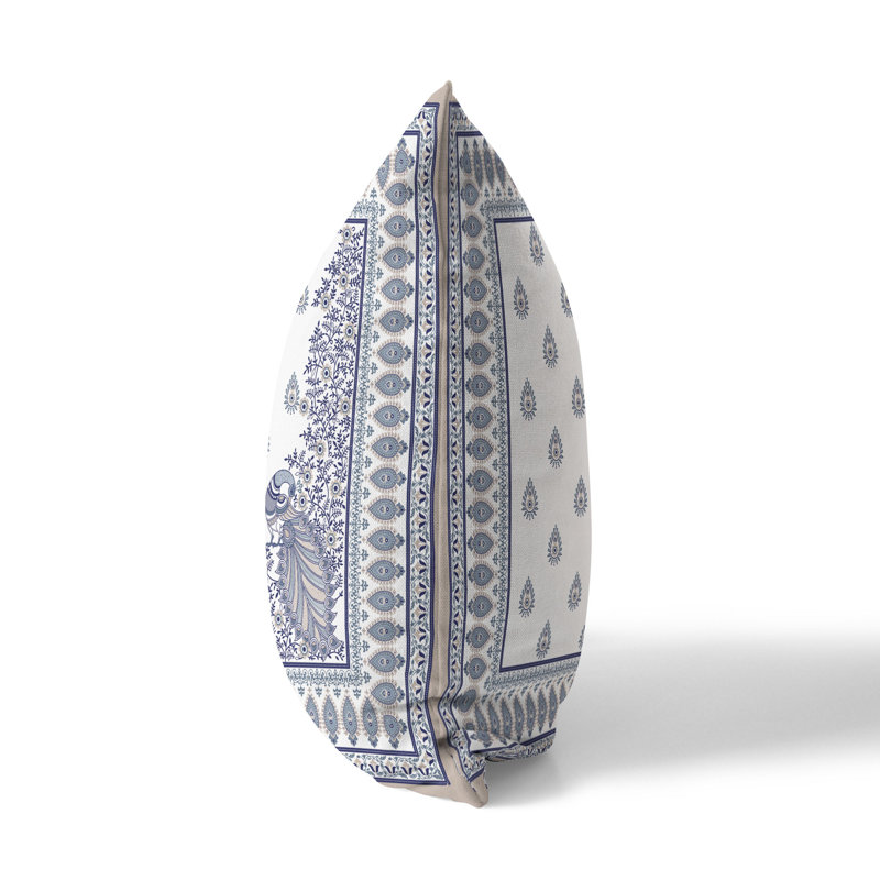 Coussin Indian Gardenia, Bleu / blanc, H 26 po x l 26 po