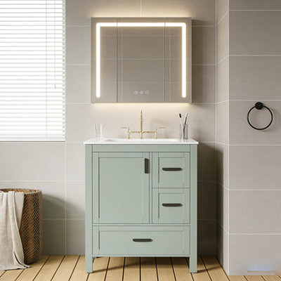 24" Bathroom Vanity With Ceramic Top, Cabinet And Drawers