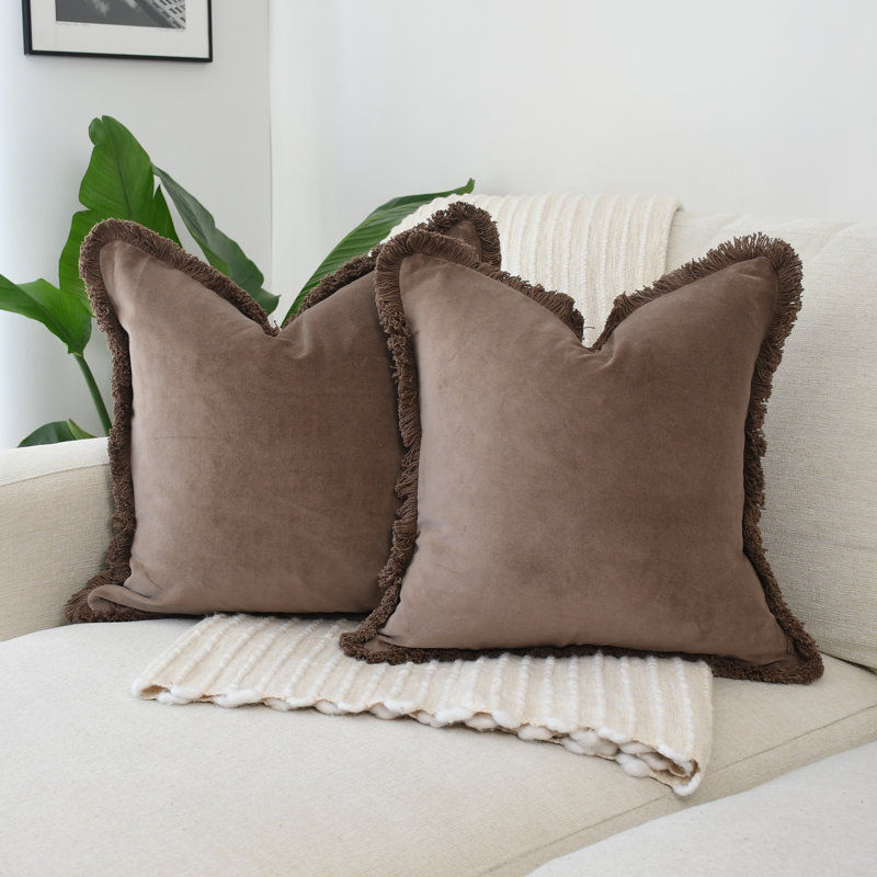 Velours frange brune, Carré 18 po, Brown