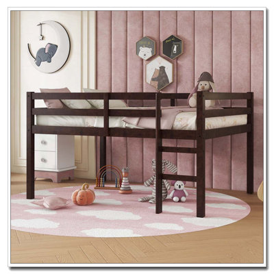 Full Rubber Wood Loft Bed with Ladder,Espresso