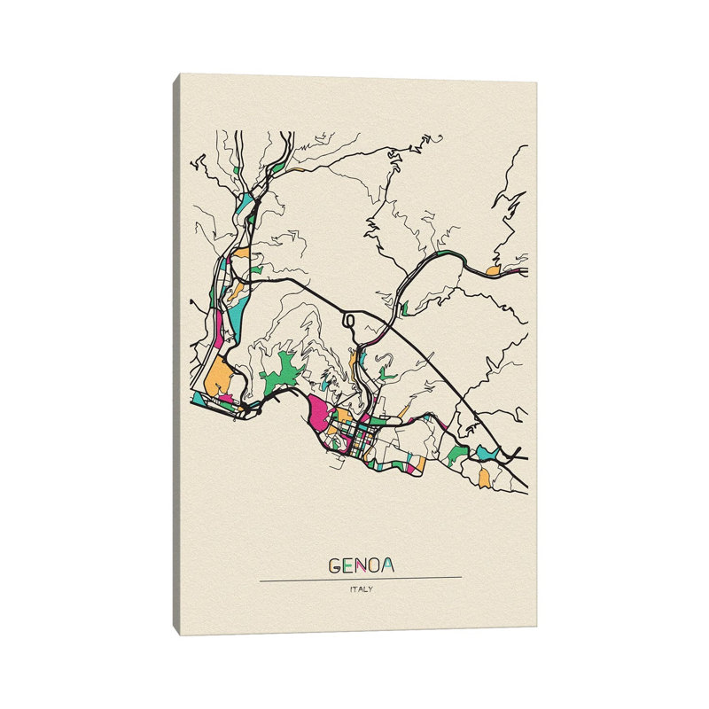 Genoa, Italy Map by Ayse Deniz Akerman - Wrapped Canvas Print