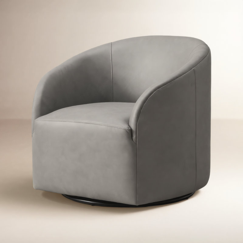 100% Genuine Leather Swivel Barrel Armchair, Gray