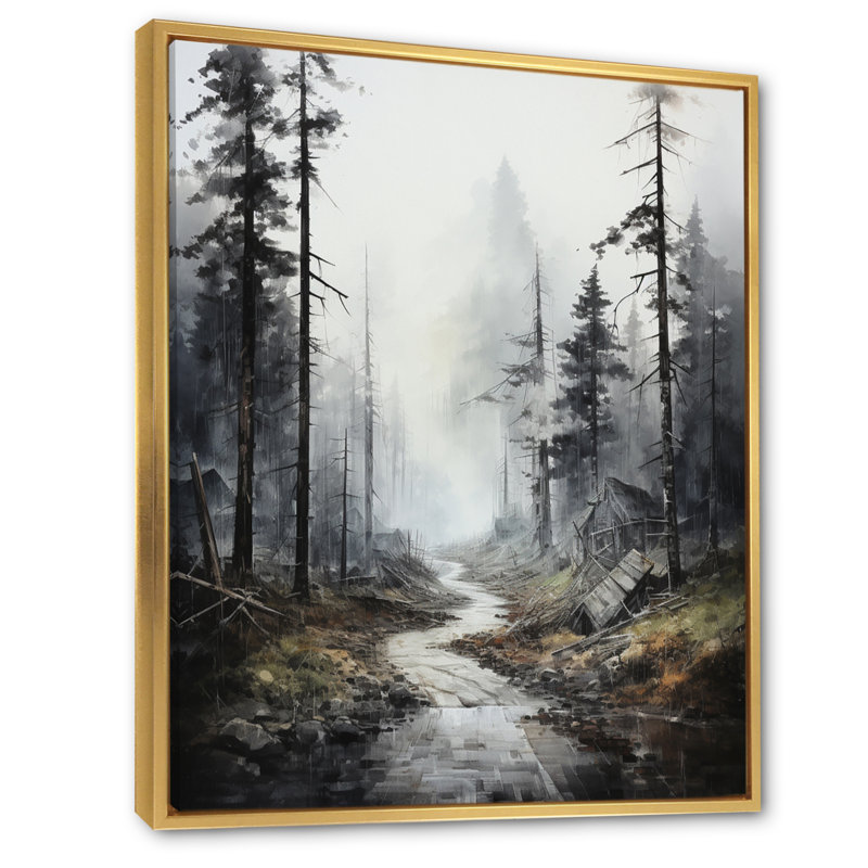 Méandre sur la route Thorugh Forest - route, art mural sur toile, H 44 po x l 34 po x P 1,5 po, Cadre flottant doré