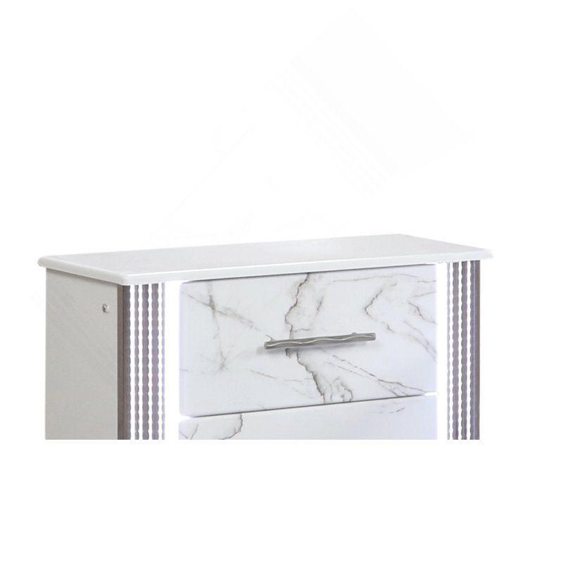 Table de chevet Desire - Façades de tiroirs d'inspiration marbre, éclairage latéral à DEL