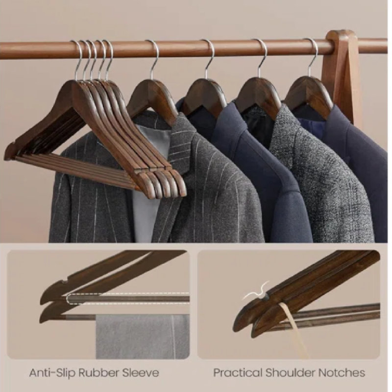 Solid Wood Non-Slip Standard Hanger for Dress/Shirt/Sweater, Walnut