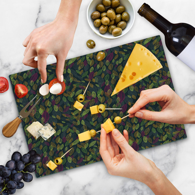Ambesonne Leaves Cutting Board Large Size Graphic Pointing Float Multicolor