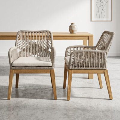 Chaises de cuisine et de salle à manger rembourrées Jana - Fauteuils de patio toutes saisons en bois massif